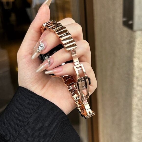 NEW Stylish Adjustable Rose gold Slim Strap Silver Stainless Band - Picture 3 of 5